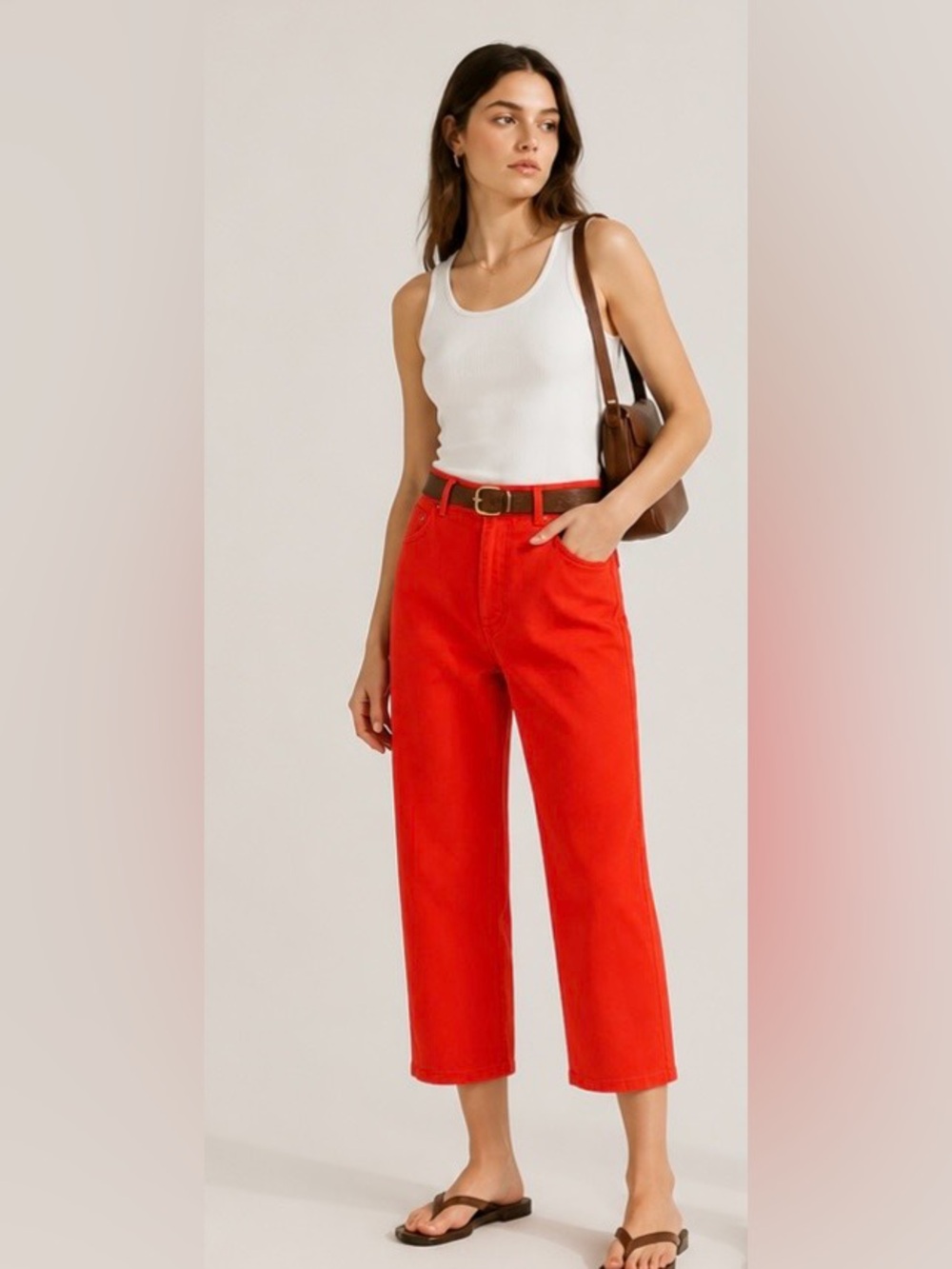 ST JOHN Signature Jeans Cropped Orange Denim High Rise Pants
